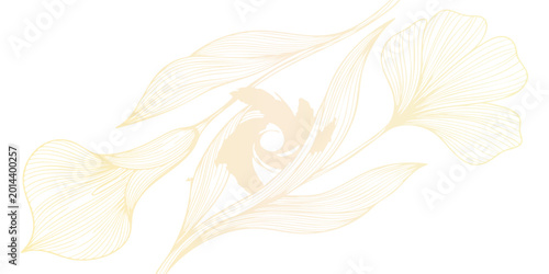 Tablou pe pânză Elegant abstract floral vector illustration featuring gold swirls and feather el