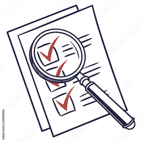 Magnifying glass on checklist with red checkmarks magnifying glass checklist red checkmarks
