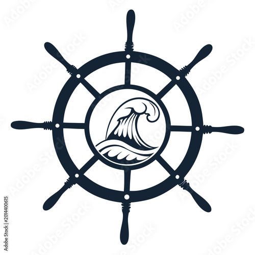 Dark Blue Ship Wheel with White Wave nautical steering wheel ocean wave