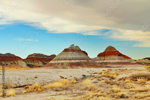 Konstfotografi Colorful, striped layers as seen on the tepees or tent rocks in Petrified Forest National Park, AZ, USA