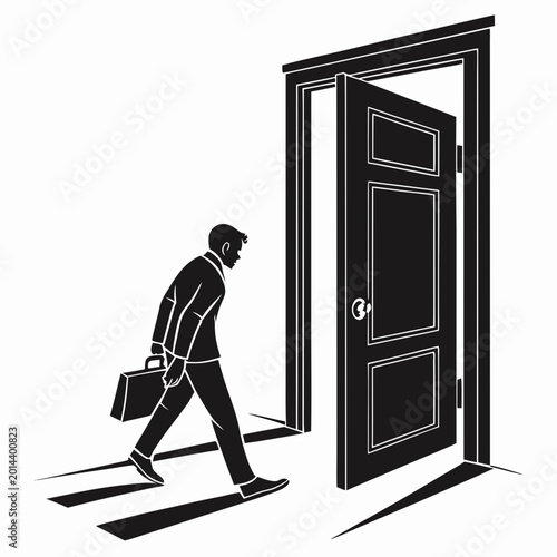 Schilderij op canvas Businessman walking through an open door suit briefcase