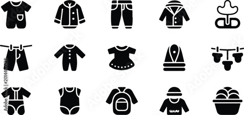 Baby Clothes Silhouette Icon Collection Set