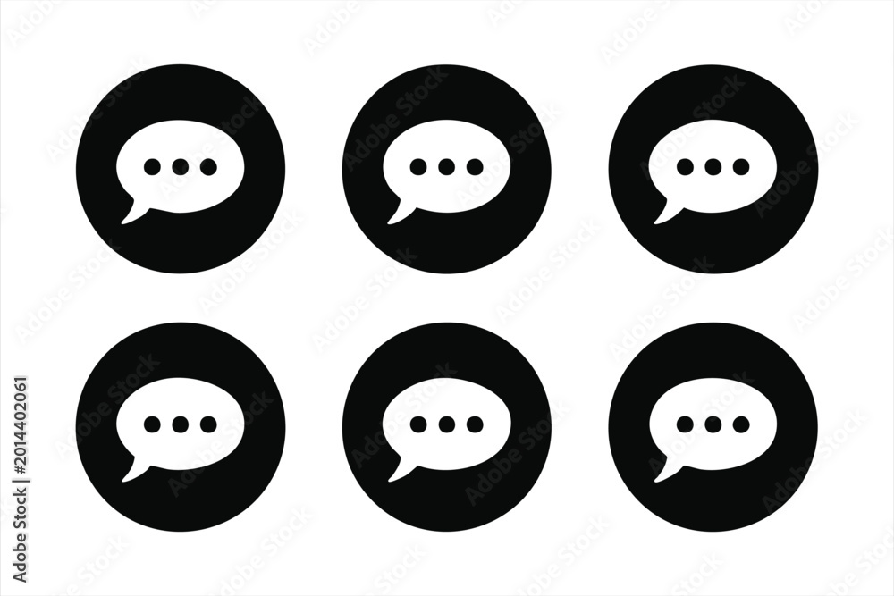 Fototapeta premium Set of black speech bubble icons with three dots, communication symbols.