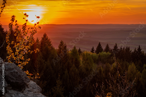 View from ruin Strilky castle spring fresh color sunset orange dark evening
