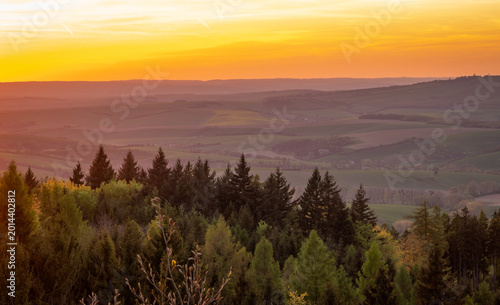 View from ruin Strilky castle spring fresh color sunset orange dark evening