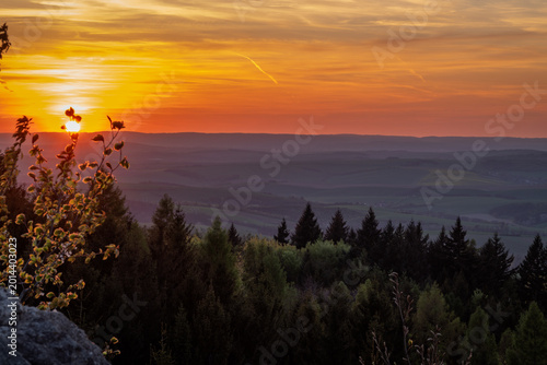 View from ruin Strilky castle spring fresh color sunset orange dark evening