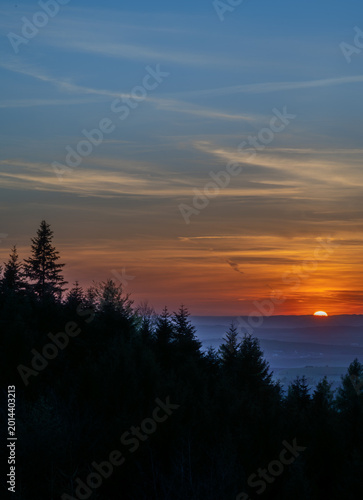 View from ruin Strilky castle spring fresh color sunset orange dark evening