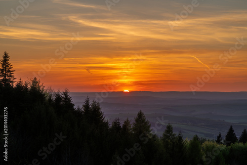 View from ruin Strilky castle spring fresh color sunset orange dark evening
