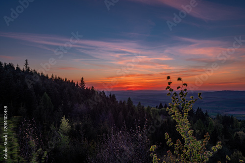 View from ruin Strilky castle spring fresh color sunset orange dark evening