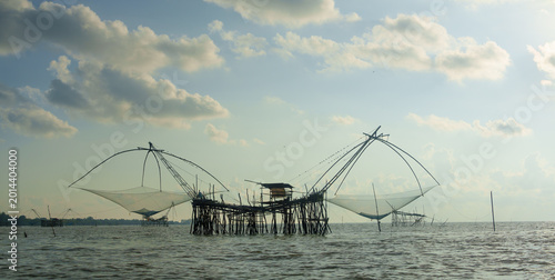 Fishing net in Pattalung lake, Thailand.