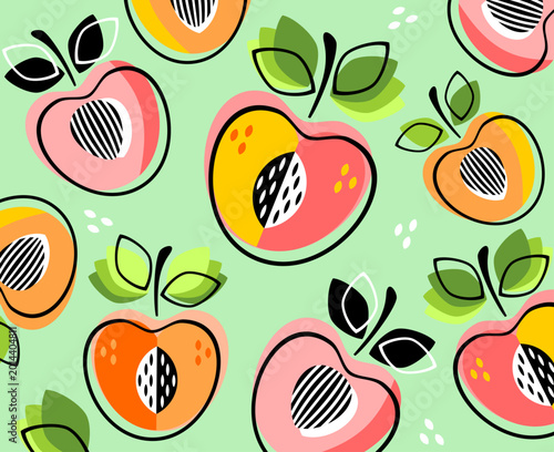 Pattern with peaches and leaves