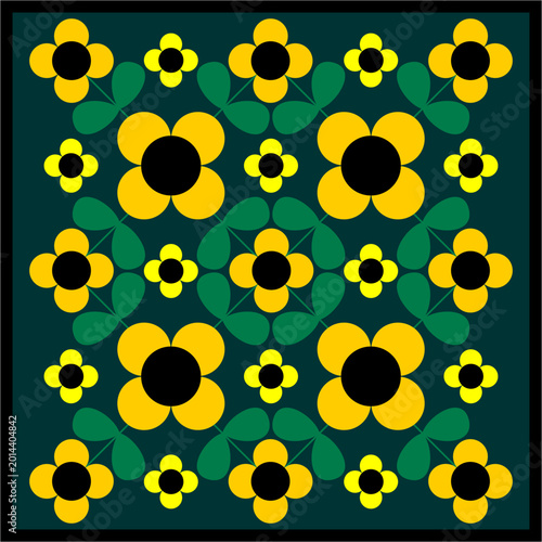 Floral Pattern with Yellow Flowers and Green Leaves
