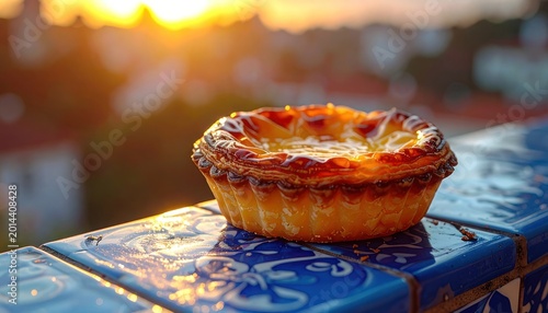 Golden pastry bathed in sunset hues