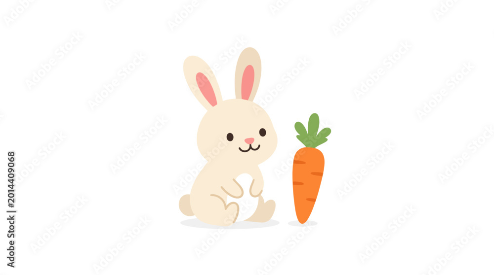 Obraz premium A cute cartoon bunny with a fresh carrot.