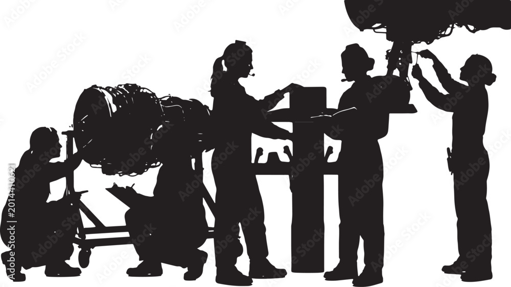 Naklejka premium Silhouette of medical team working with patient on life support equipment black and white high quality professional detailed