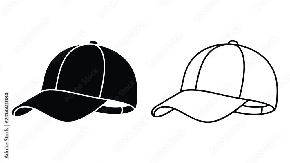 Fototapeta premium baseball cap silhouette and line drawing on white background