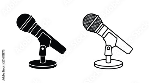 Canvastavla Microphone silhouette on stand black and white line art