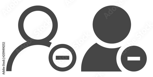 Photos User silhouette symbol with remove minus sign for profile deletion on transparen