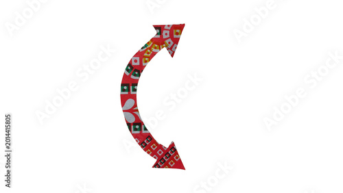 Curved arrow made of colorful small flags isolated on transparent background
