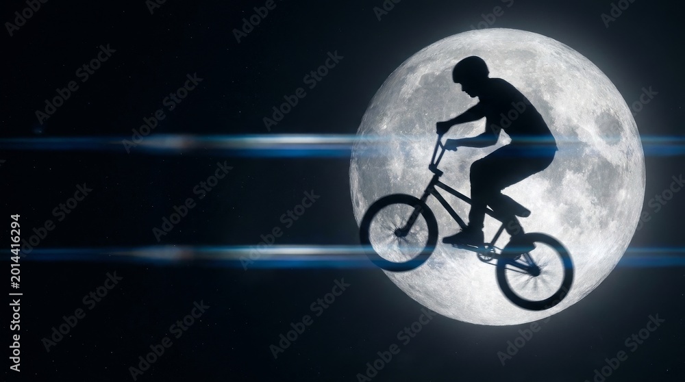 Fototapeta premium Professional BMX rider performing an aerial tailwhip against a giant supermoon