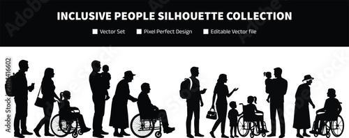 Konstfotografi Inclusive People Silhouette Collection with Disability Support Wheelchair Users