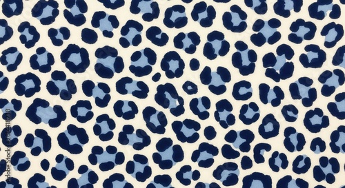 Blue leopard print pattern with dark spots on cream background animal print fabric design