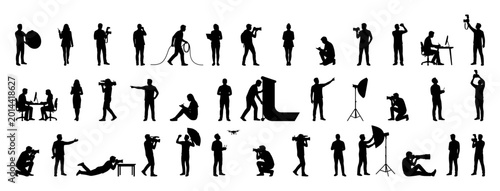 Quadro su tela Photography and videography silhouettes of professional media crews | Camera ope