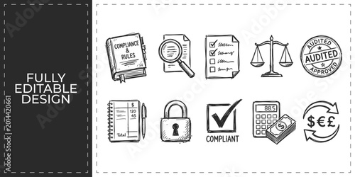 Konstfotografi Set of legal and security icons with scales of justice magnifying glass and lock