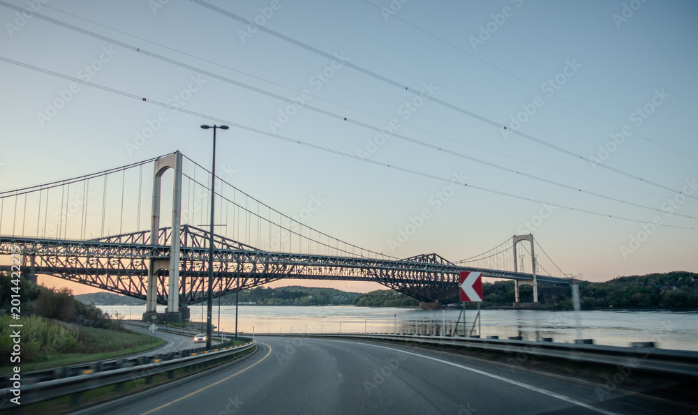 Obraz premium Pierre Laporte Bridge and Quebec Bridge Over Saint Lawrence River Near Quebec City Canada