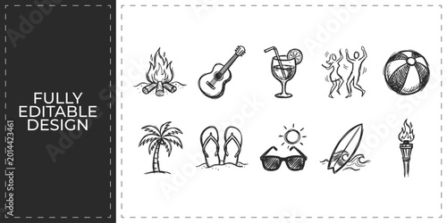 Photos Set of summer beach icons with surfboard ice cream and sunglasses for tropical t