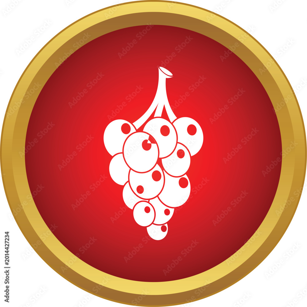 Naklejka premium Grapes bunch vector icon inside a red circle with gold border