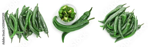 Panel kuchenny z motywem Green chili peppers isolated on white, set