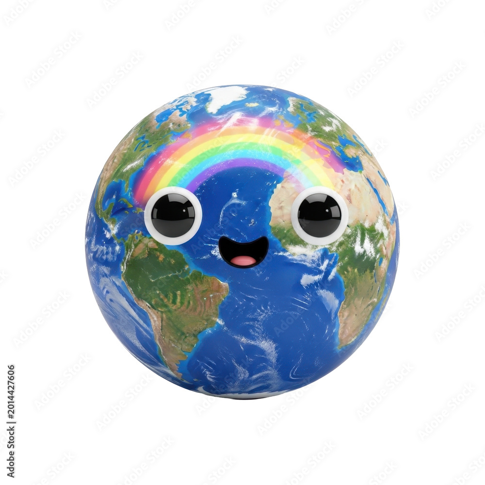 Obraz premium Happy Earth with Rainbow and Big Eyes
