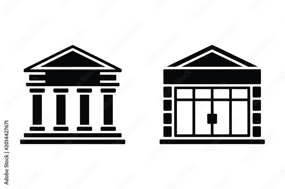 Fototapeta premium Set of vector icons representing classic and modern buildings with building