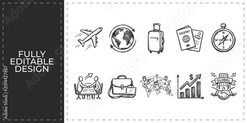 Foto Set of travel and tourism icons with globe camera and passport for vacation trip