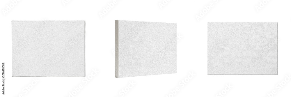 Fototapeta premium Blank White Artist Canvas on Easel Stand 3D Illustration Isolated on White Background, Creative Mockup for Art Projects, Gallery Exhibition Branding, and Studio Workroom Concept Graphics.