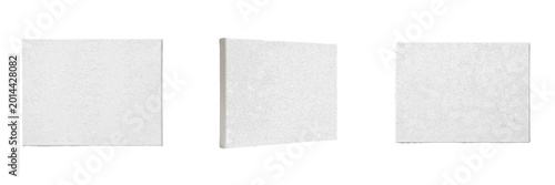 Photos Blank White Artist Canvas on Easel Stand 3D Illustration Isolated on White Background, Creative Mockup for Art Projects, Gallery Exhibition Branding, and Studio Workroom Concept Graphics