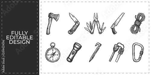 Schilderij op canvas Set of tools and hardware icons with knife saw and pliers for construction and d