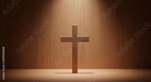 Christian cross on wooden background.