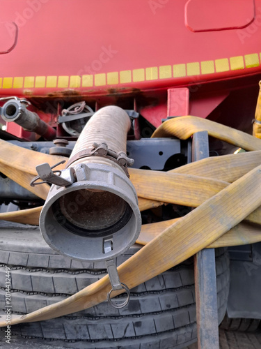 Fotografie Tank truck hoses. Rubber hoses for tank truck