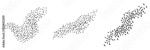 Bild auf Leinwand Swarm of Flying Insects or Gnats Silhouette Isolated on White Background, Minimalist Nature Illustration for Environmental Science, Garden Pest Control, and Wildlife Habitat Graphic Designs