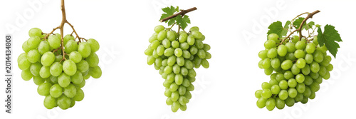 Foto Bunch of Fresh Green Grapes Isolated on White Background - Sweet Vine Fruit, Hea