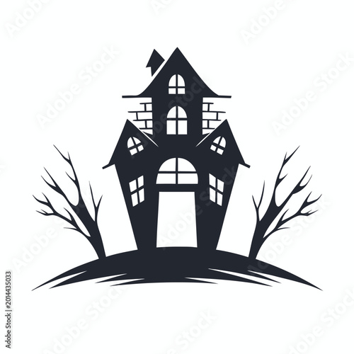 Bild auf Leinwand Classic Pixel Art Haunted House on a Hill in Simple Solid Vector Style