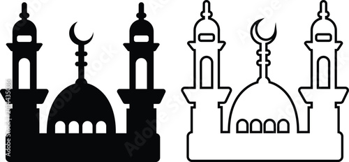 Εκτύπωση καμβά Mosque vector icon set collection group with Islamic masjid dome minaret crescen