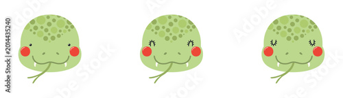 Cute little snake face illustration isolated set. Kawaii cartoon character. W...