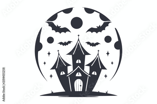Bild auf Leinwand Simple Pixel Art Black and White Haunted Moon Night Silhouette Illustration