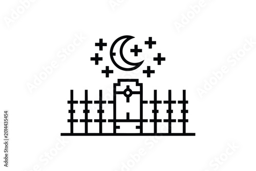 Schilderij op canvas Pixel Art Black and White Haunted Moon Night Minimalist Silhouette