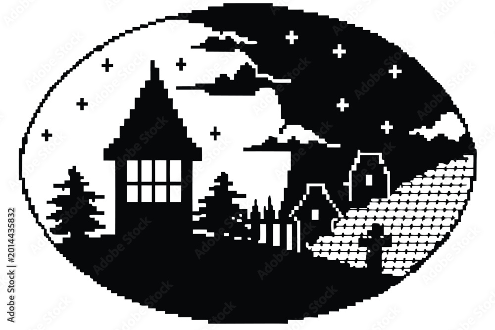 Obraz premium Spooky Haunted Moon Night Black and White Landscape Vector