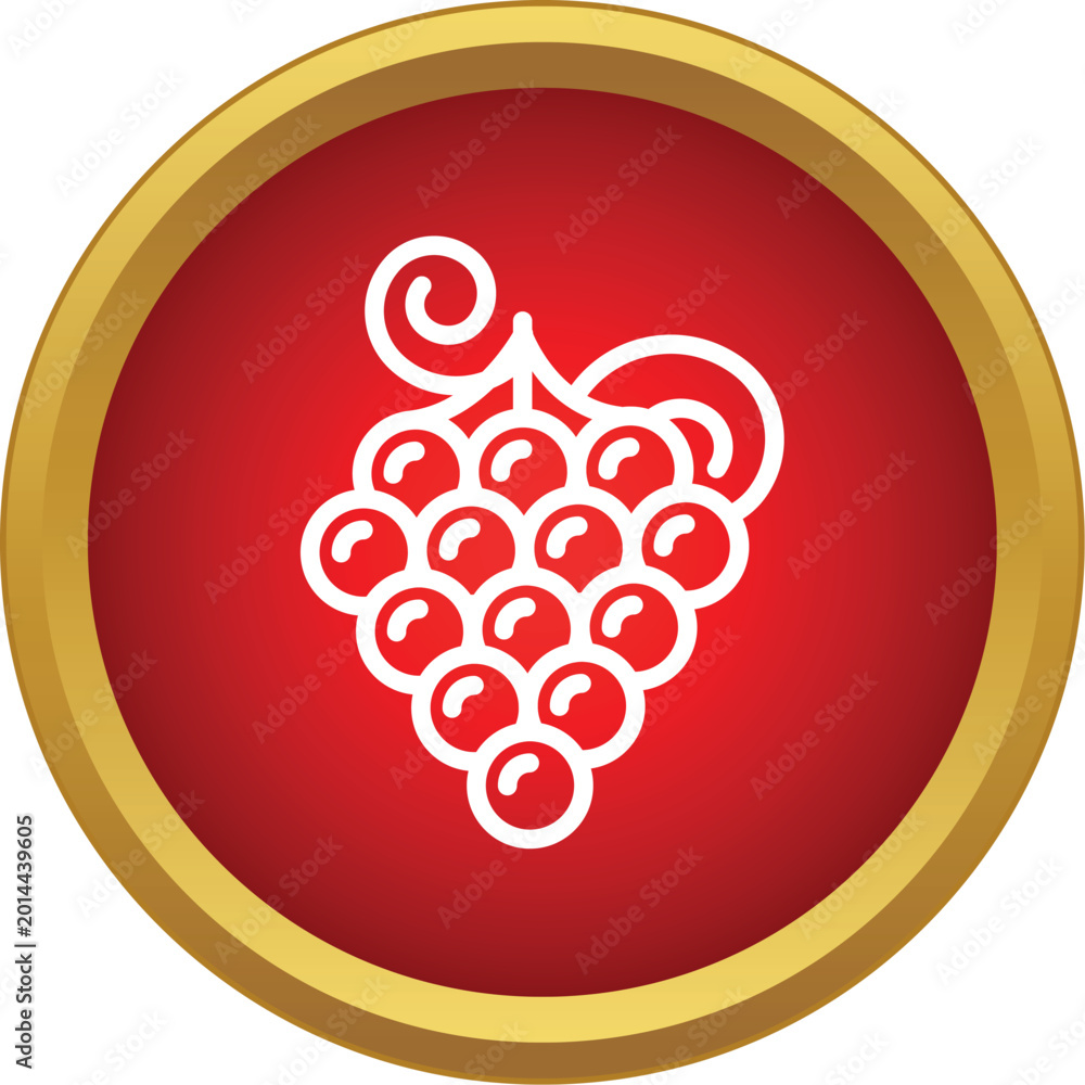 Naklejka premium Grape cluster outline on a red circle with a golden border representing winemaking