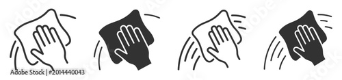 Foto Hand wiping with cloth icon set, cleaning and sanitizing symbol illustrations on